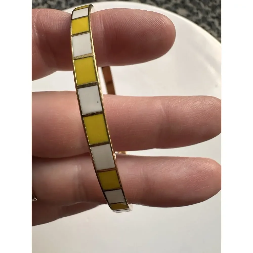 Kate Spade Hit Your Stride Idiom Bangle Gold Tone Yellow White Enamel - Picture 5 of 11